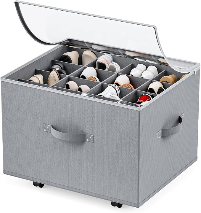 Shoe Organizer for Closet, Shoe Storage Organizer with Wheels, Foldable Shoe Storage Box with Adj... | Amazon (US)