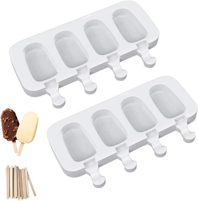 Ouddy Life Popsicle Molds Set of 2, Ice Pop Molds Silicone 4 Cavities Ice Cream Mold Oval Cake Po... | Amazon (US)
