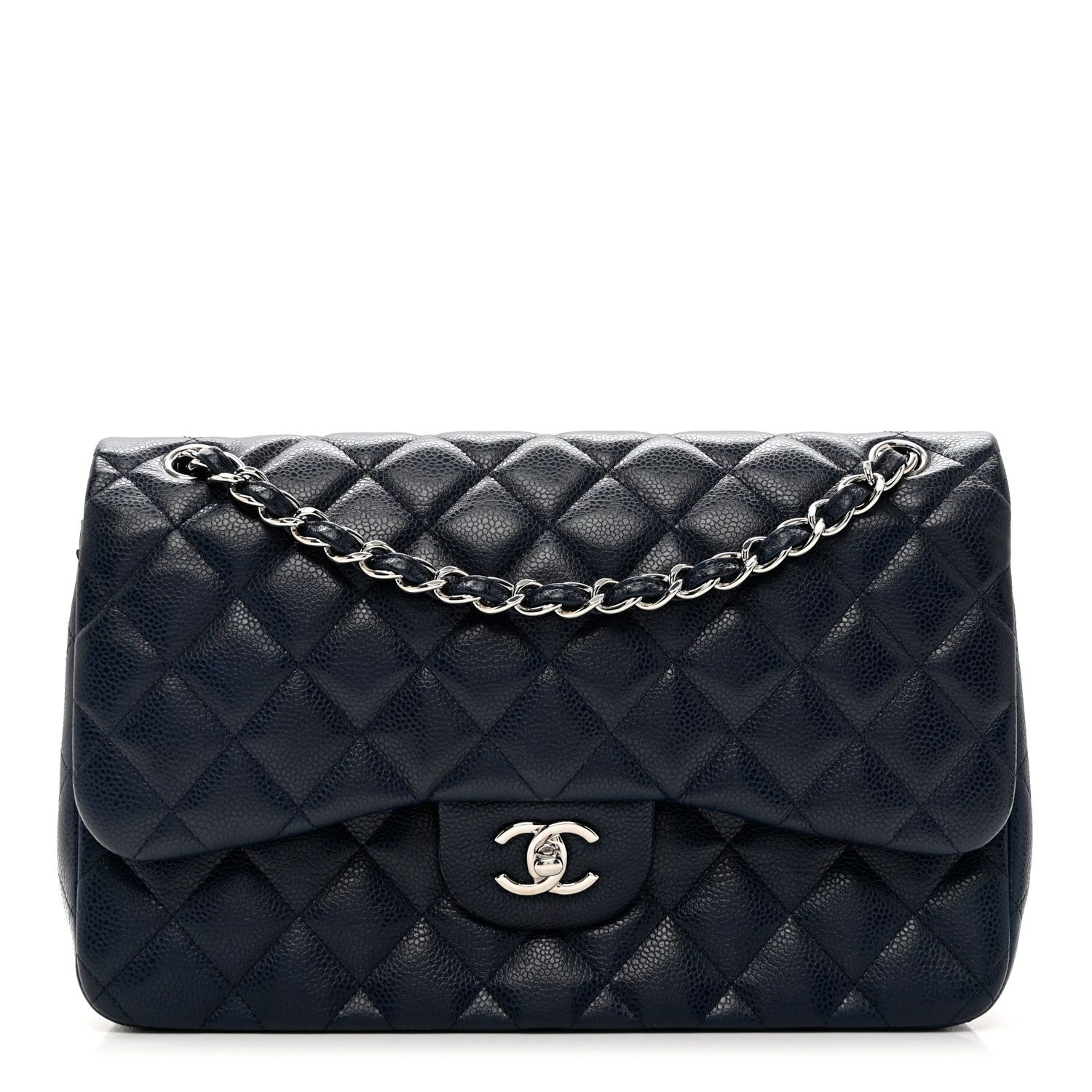 Caviar Quilted Jumbo Double Flap Navy Blue | FASHIONPHILE (US)