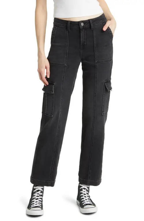 HIDDEN JEANS Straight Leg Cargo Jeans in Black at Nordstrom, Size 25 | Nordstrom