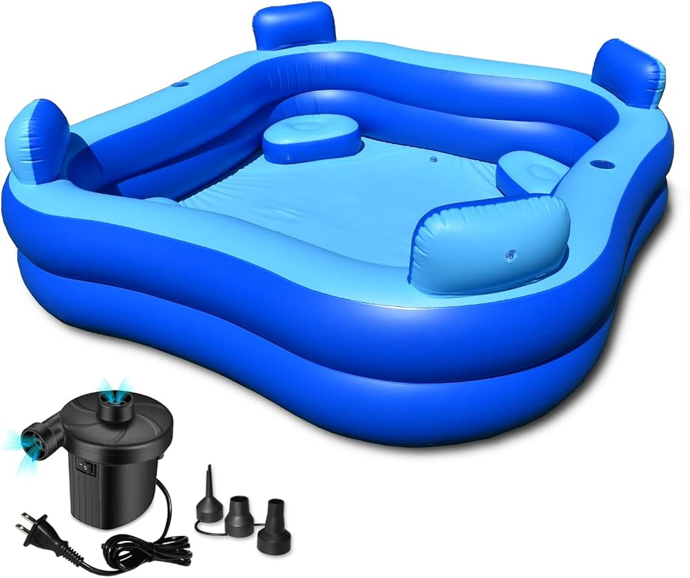 Rukala™ Inflatable Pool with Seats and Headrests 8' x 8' - Electric Pump Included - Extra Durab... | Amazon (US)
