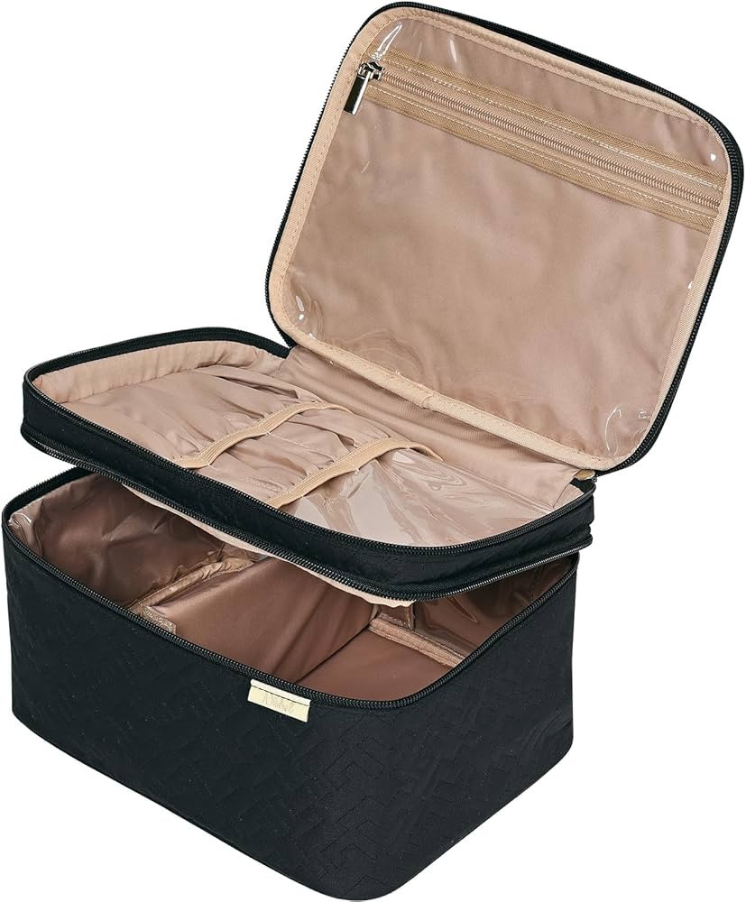NISHEL Large Double Layer Travel Makeup Bag Women, Cosmetic Case, Organizer for Travel-Size Acces... | Amazon (US)