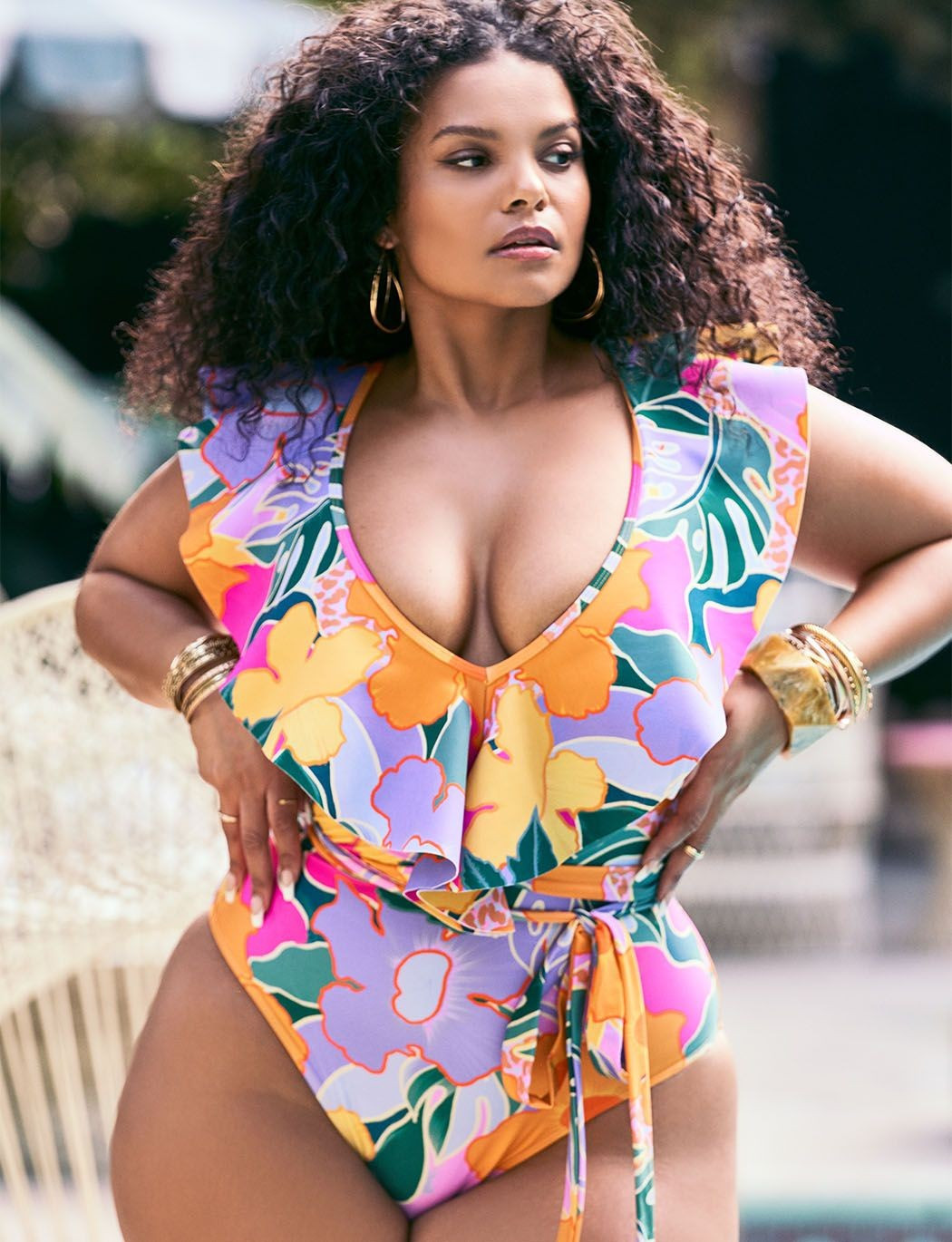 Ruffle Shoulder One Piece W Belt | Eloquii