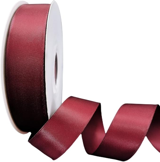 Abbaoww 50 Yards Solid Double Face Burgundy Satin Ribbon 1 Inch Burgundy Ribbon for Gift Wrapping... | Amazon (US)