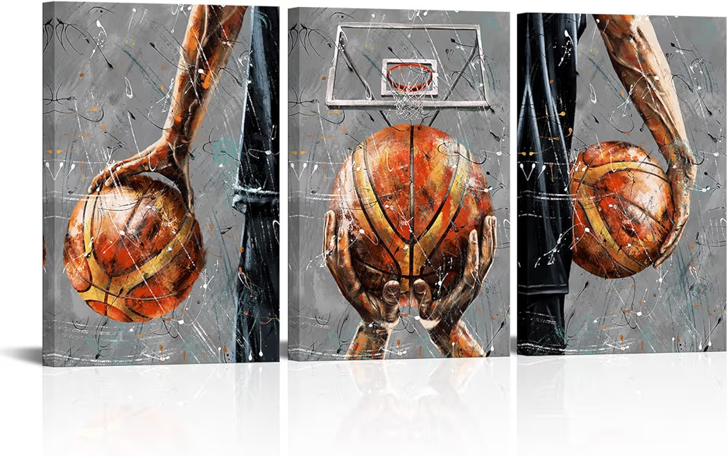 SkenoArt Sport Wall Art for Boys Bedroom Decor Grey and Red Basketball Picture Canvas Print 3 Pie... | Amazon (US)