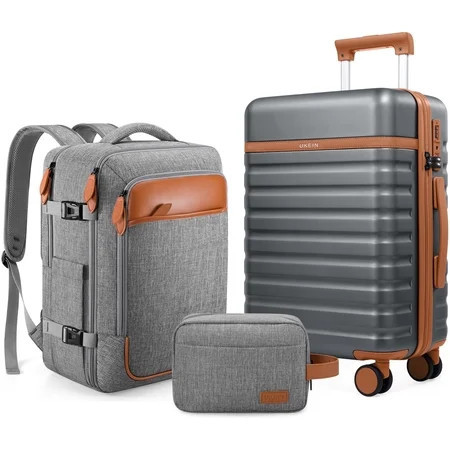 UKEIN Luggage Sets 3 Piece, Carry On Luggage with Wheels, 20 Inch Hardshell Suitcase with TSA Lock, 100% PC Carry On Suitcases Airline Approved With Travel Backpack for Men Women | Walmart (US)
