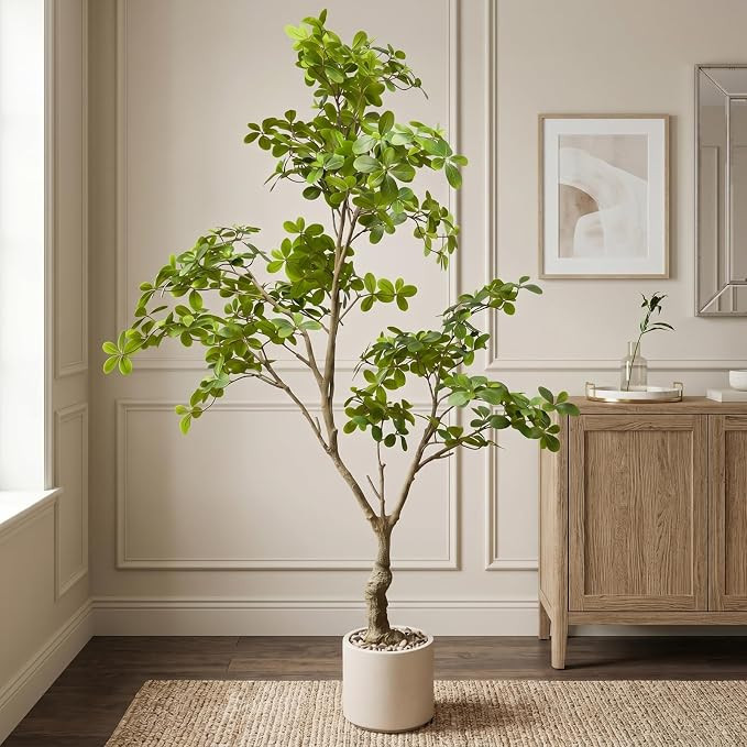 7ft Large Artificial Tree, Hand-Painted Trunk Faux Floor Plant | Gnarled Aged Trunk, Weighted Mat... | Amazon (US)