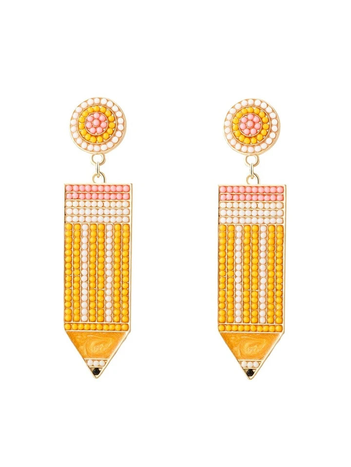 1pair Bohemian Pencil Shaped Beaded Earrings, Campus Style Earrings For Teachers And Students | SHEIN