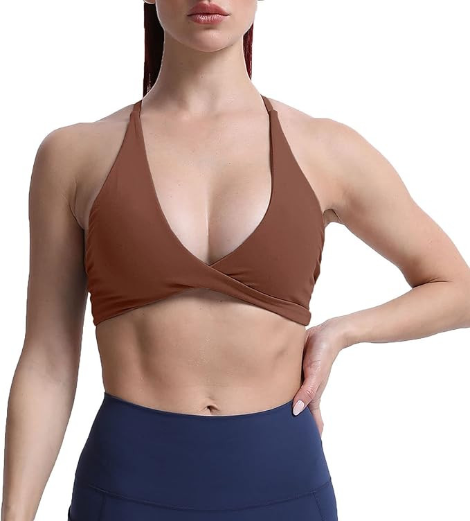 Aoxjox Women's Workout Sports Bras Fitness Backless Padded Sienna Low Impact Bra Yoga Crop Tank T... | Amazon (US)