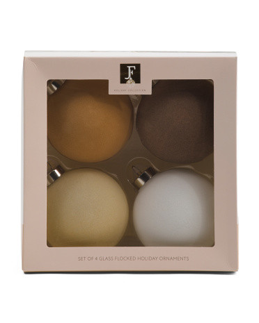 Set Of 4 Flocked Glass Ornaments | TJ Maxx