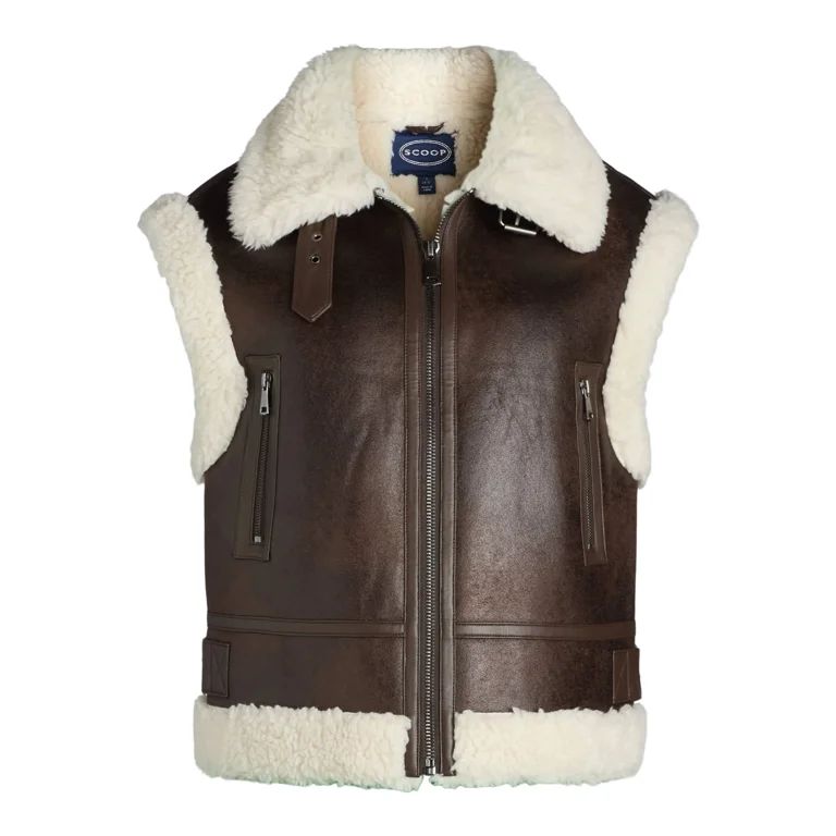 Scoop Women's Faux Suede Zip Vest with Faux Shearling Lining, Heavyweight, Sizes XS-XXL - Walmart... | Walmart (US)