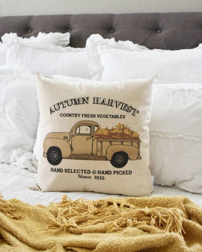 SALE, Autumn Harvest Truck,Pillow Cover, truck Pillow Cover, Autumn pillow cover, Fall Pillow Cov... | Etsy (US)