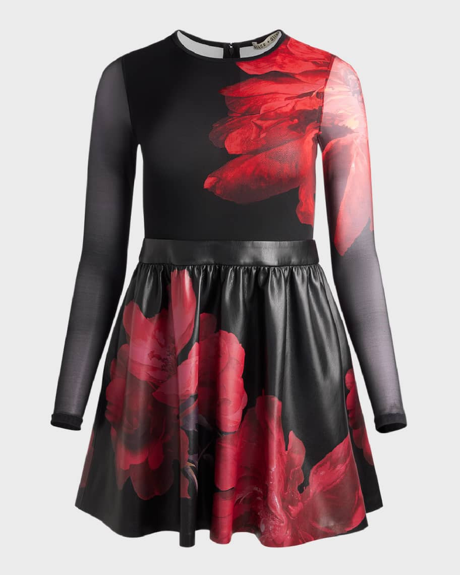 Alice + Olivia Chara Vegan Leather Crewneck Mini Dress | Neiman Marcus