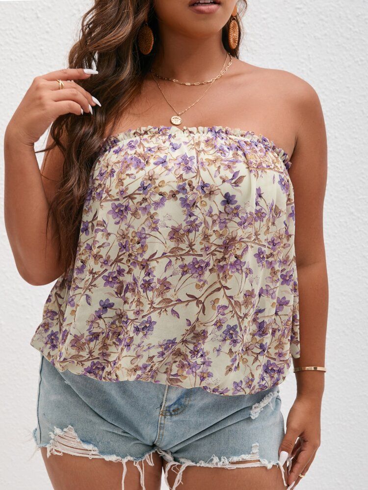 New
     
      Plus Allover Floral Tube Top | SHEIN