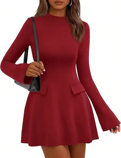 PRETTYGARDEN Women's Long Sleeve Mini Dress Fall Bodycon Mock Neck Elegant Short Cocktail Holiday... | Walmart (US)