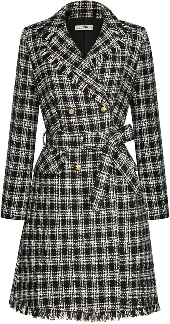 GRACE KARIN Trench Coat for Women 2024 Winter Coat Notch Lapel Double Breasted Thick A Line Pea C... | Amazon (US)