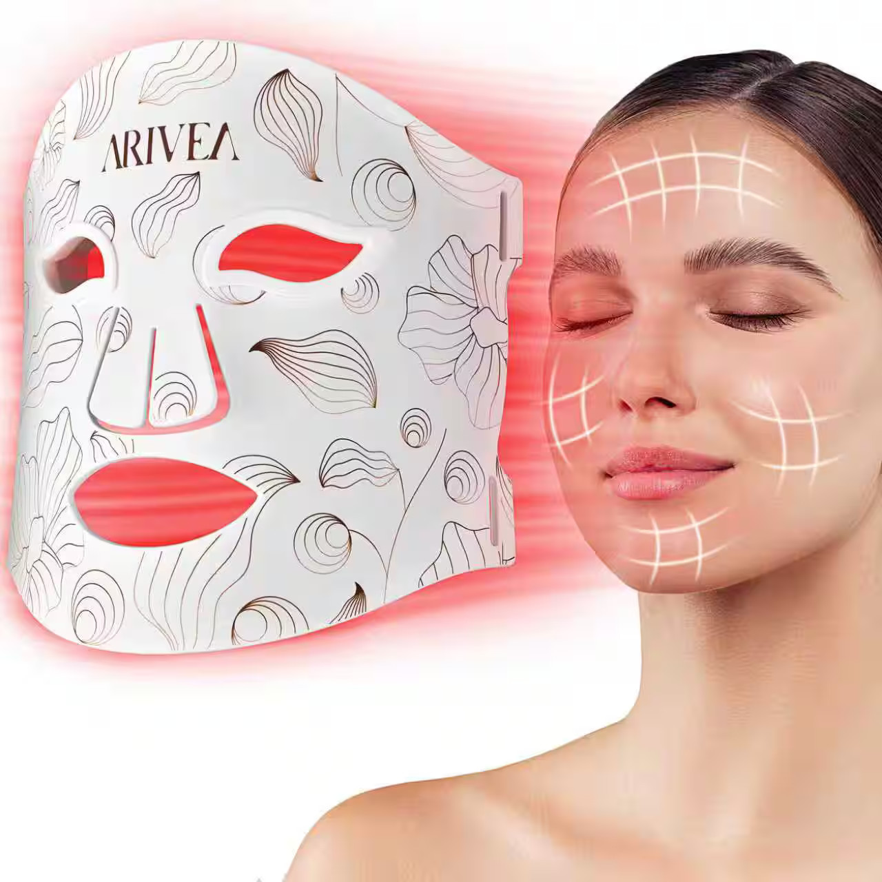 Arivea - Wireless Red Light Therapy Mask for Face, Rechargeable NIR LED, Home & Travel - White | Best Buy U.S.