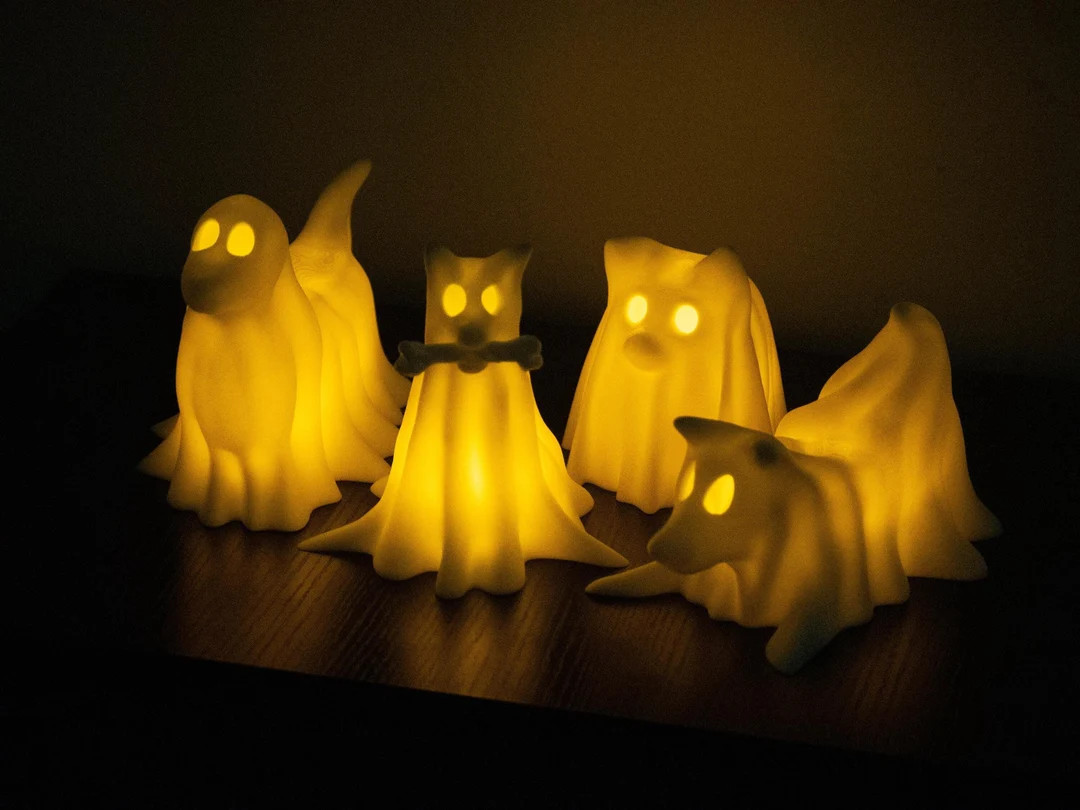 Ghost Dogs With LED Tea Lights Halloween Home Decor Gifts for Dog Lovers Office Desk Autumn Decor... | Etsy (US)