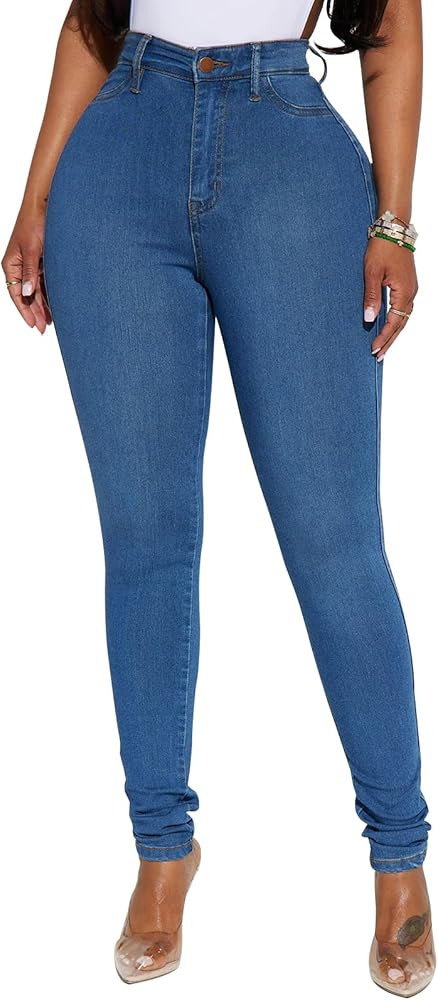 KUNMI Womens Classic High Waisted Skinny Stretch Butt Lifting Jeans Slim Fit Denim Pants | Amazon (US)
