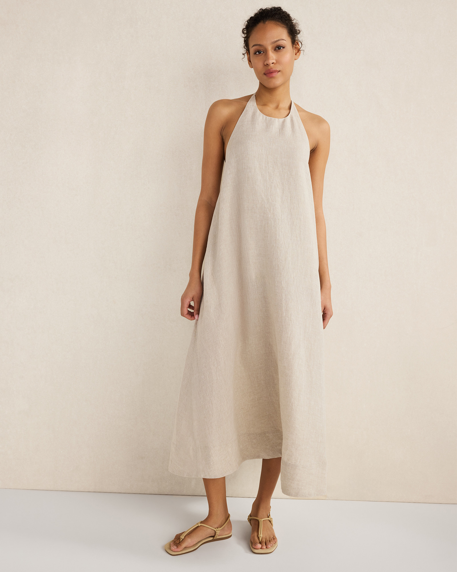 Linen Halter Midi Dress | Oatmeal Cross Dye | Large | Haven Well Within