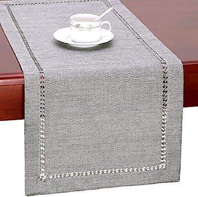 Grelucgo Handmade Hemstitch Gray Dining Table Runner Or Dresser Scarf, Rectangular 14 by 72 Inch | Amazon (US)