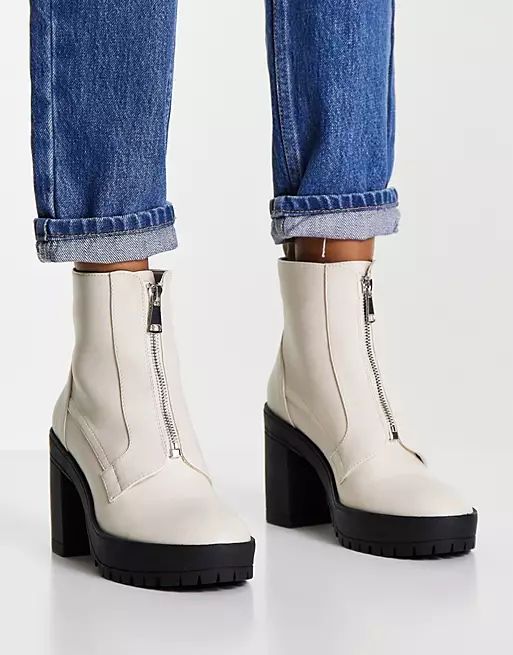 Miss Selfridge Ashley off white zip front boot | ASOS (Global)