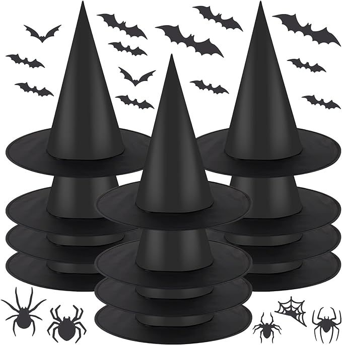 12Pcs Halloween Witch Hat, Halloween Witch Decor, Black Witch Hats for Halloween Decoration, Hall... | Amazon (US)