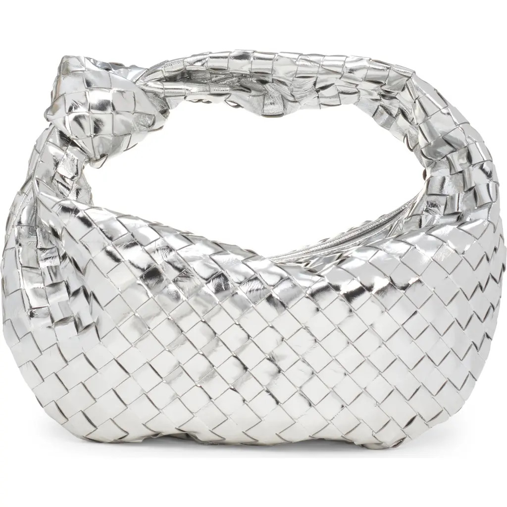 Bottega Veneta Mini Jodie Metallic Leather Top Handle Bag in 8101 Silver-Silver at Nordstrom | Nordstrom