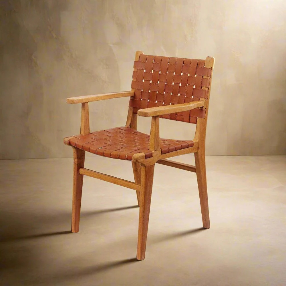 Cahyo Woven Leather Dining Armchair | France and Son