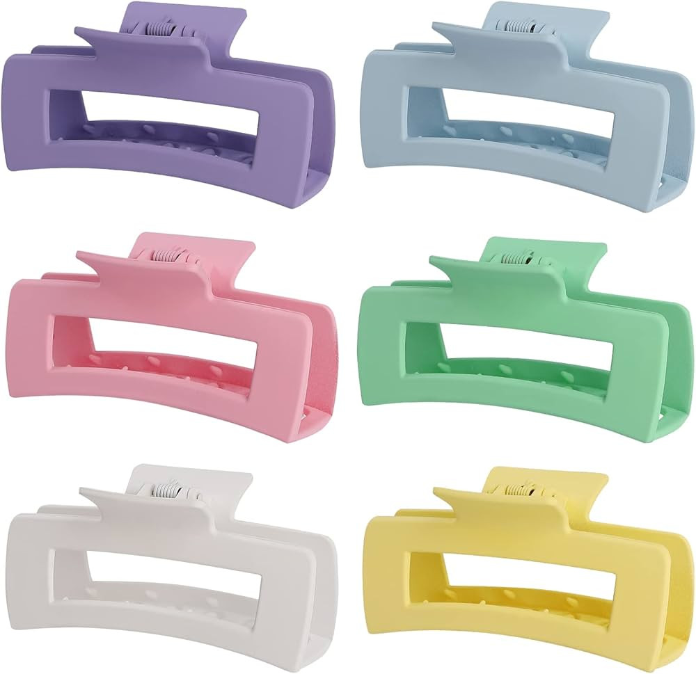 Sisiaipu 4 Inch Big Hair Claw Clips 6 Pcs Large Claw Clips for Thick Hair Square Hair Clips for W... | Amazon (US)