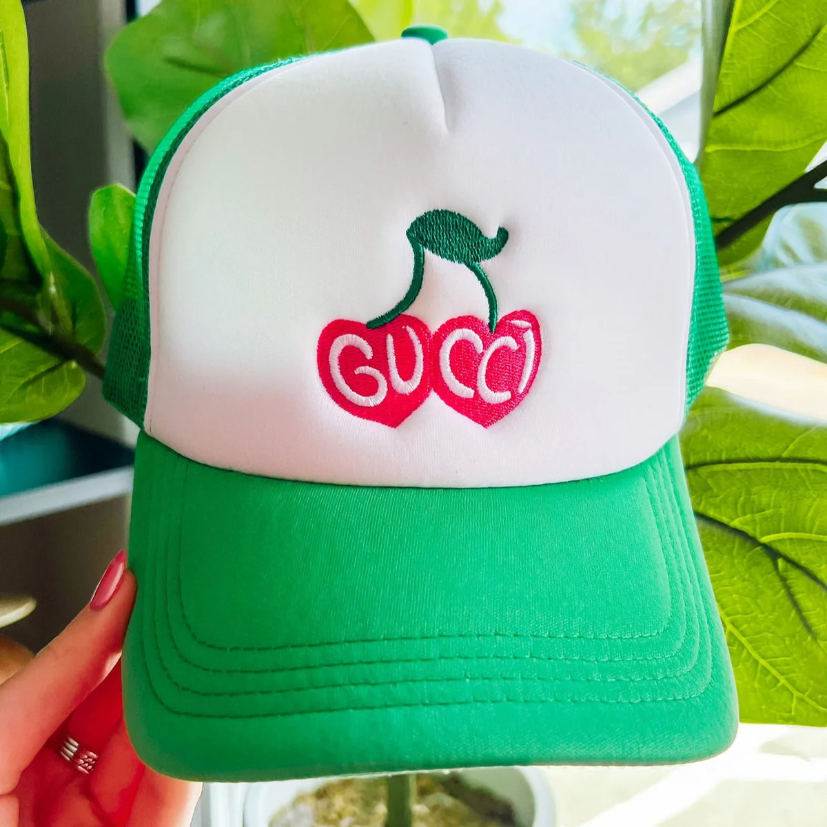 Gucci Cherry Trucker Hat - Green | Southern Roots