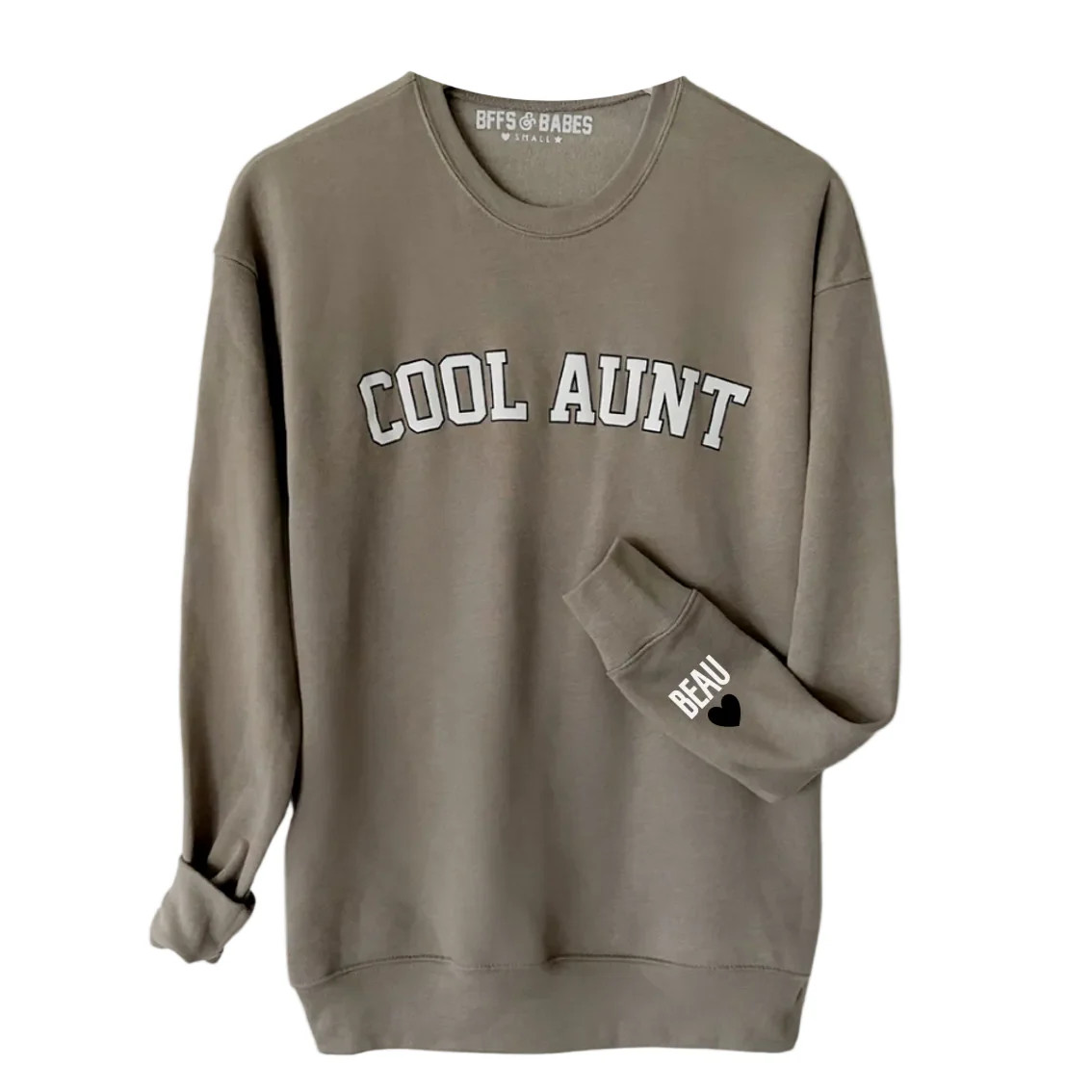 LOVE ON THE CUFF ♡ chai cool aunt sweatshirt with personalized cuff | BFFS & BABES