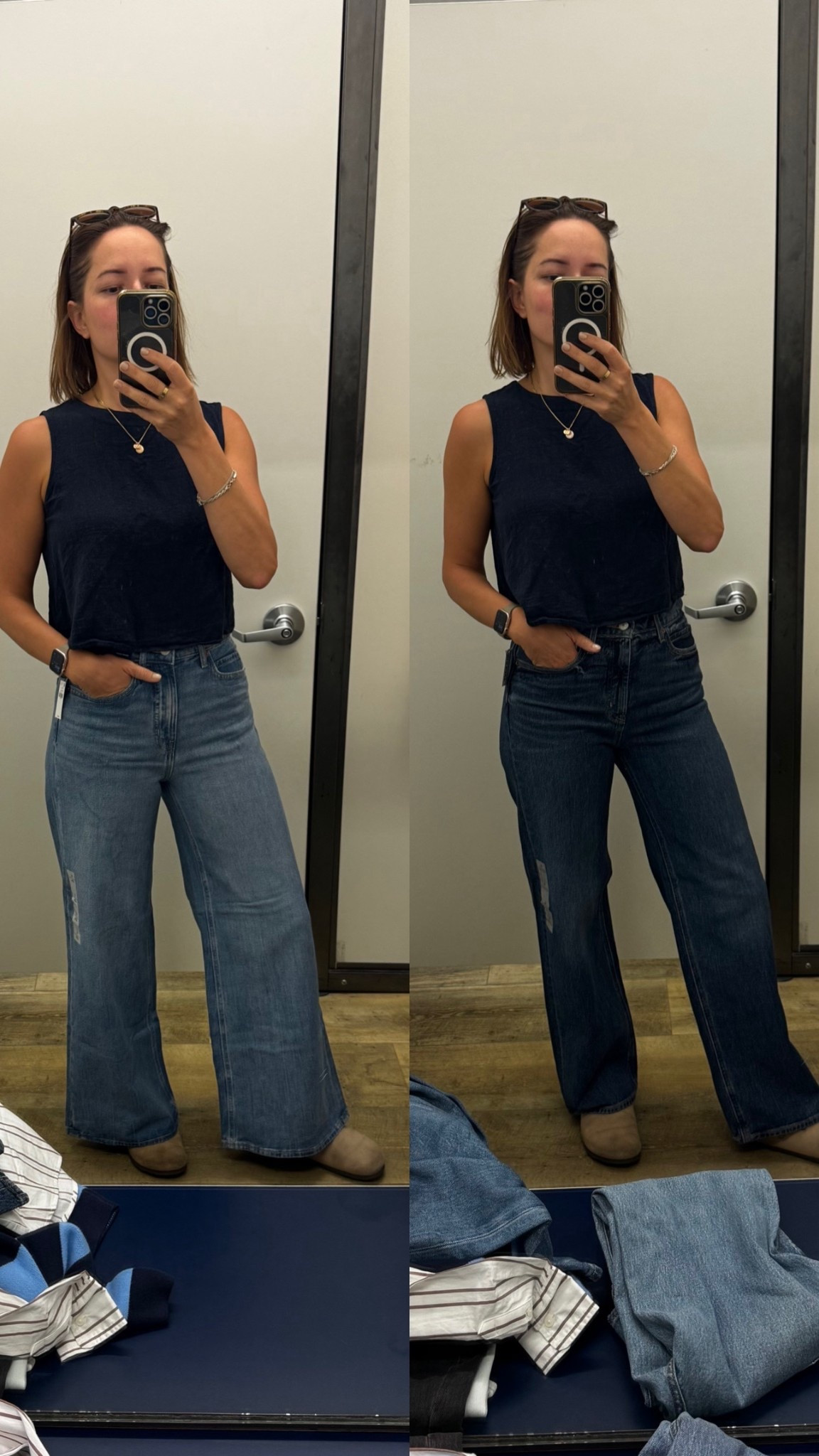 Old Navy jeans try on. 
5’5 - 130lb
