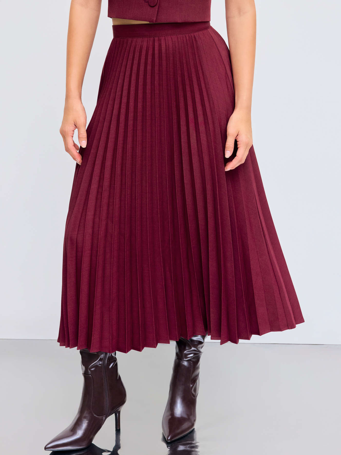 Woven Mid Rise Pleated Midi Skirt For School | Cider