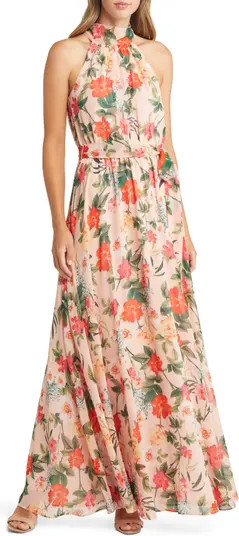 Eliza J Floral Halter Neck Chiffon Maxi Dress | Nordstrom | Nordstrom