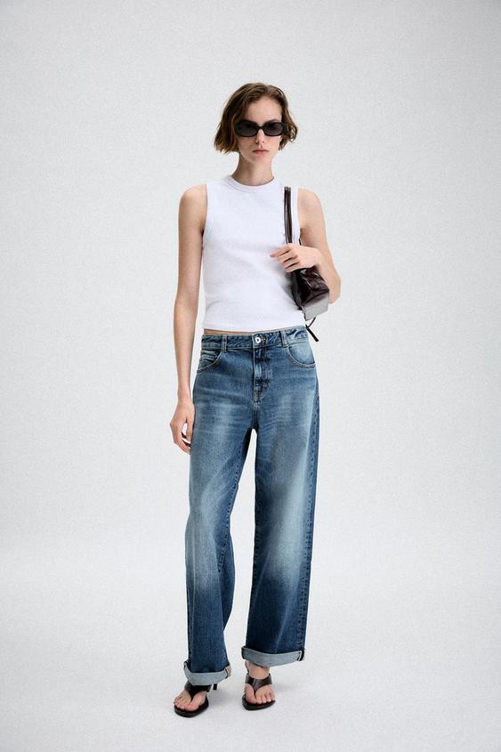 Zara - Z1975 Relaxed Fit Turn-Up Hem Jeans - Blue - Eu 32 (Au 4) - Woman | Zara AU
