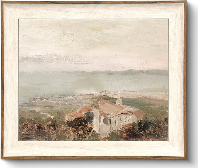 Framed Wall Art Decoration Canvas - Vintage Coastal Oil Painting Artwork Prints, Neutral Landscap... | Amazon (US)