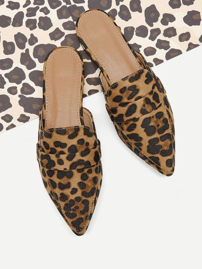 Leopard Pattern Suede Flat Mules | SHEIN