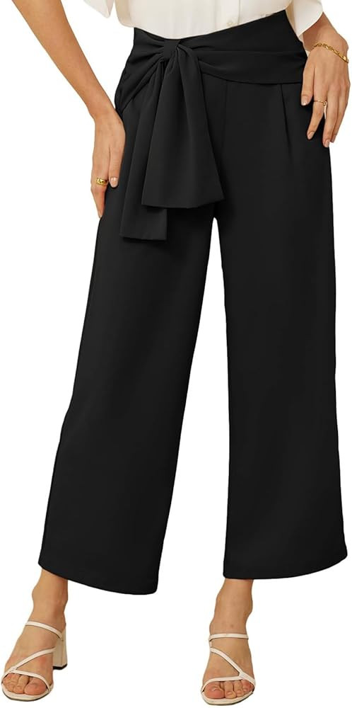 GRACE KARIN 2024 Women's High Waisted Dress Pants Wide Leg Palazzo Dressy Trousers Tie Front Busi... | Amazon (US)