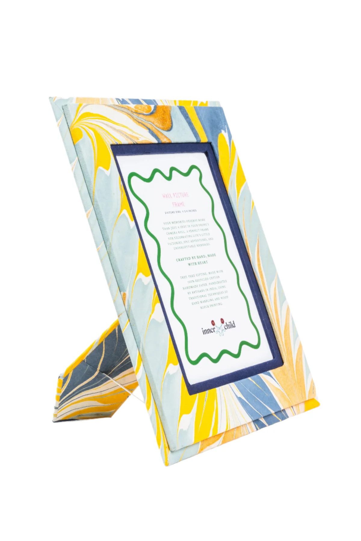 Hand-Marbled Picture Frame 4x6 in Blue & Gold | Over The Moon