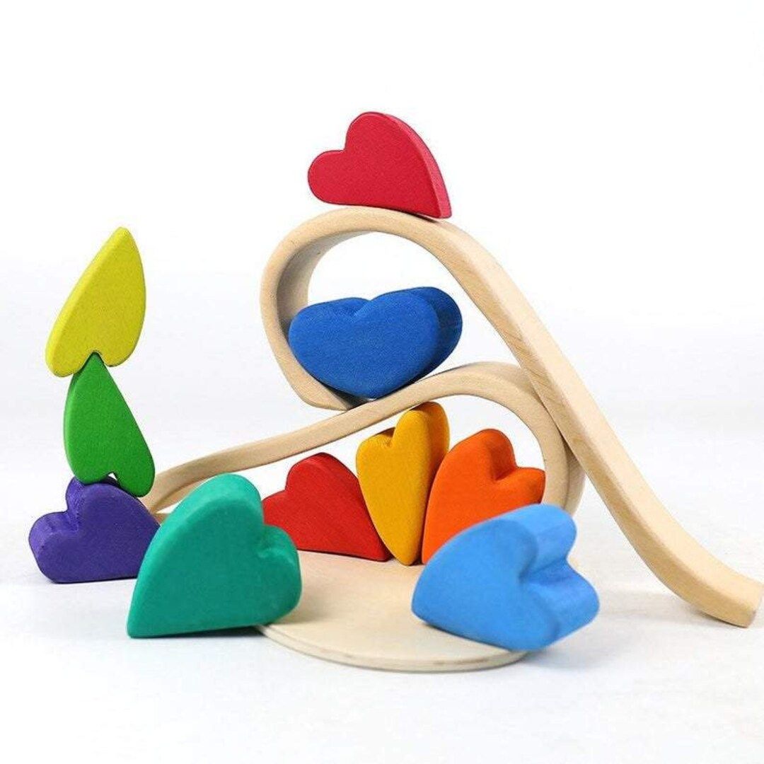 10 Pcs Rainbow Heart-shaped Wooden Stacking Puzzle Blocks | Etsy (US)