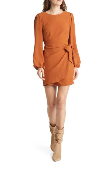 FLORET STUDIOS Long Sleeve Wrap Minidress | Nordstrom