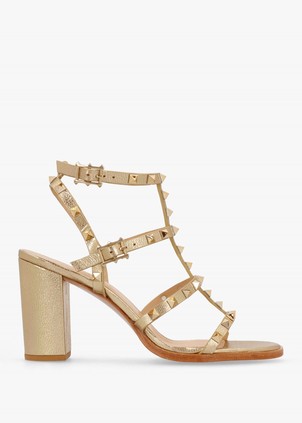 Pitter Gold Leather Studded Block Heeled Sandals | Daniel Footwear (UK)