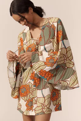 Traffic People Printed Linen Blend Mini Shift Dress | Anthropologie (US)