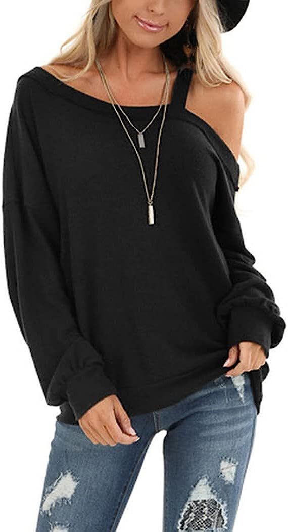 Ezbelle Womens Sweaters Oversized Long Sleeve Cold Shoulder Tops Shirt Tunic Sweatshirt | Amazon (US)