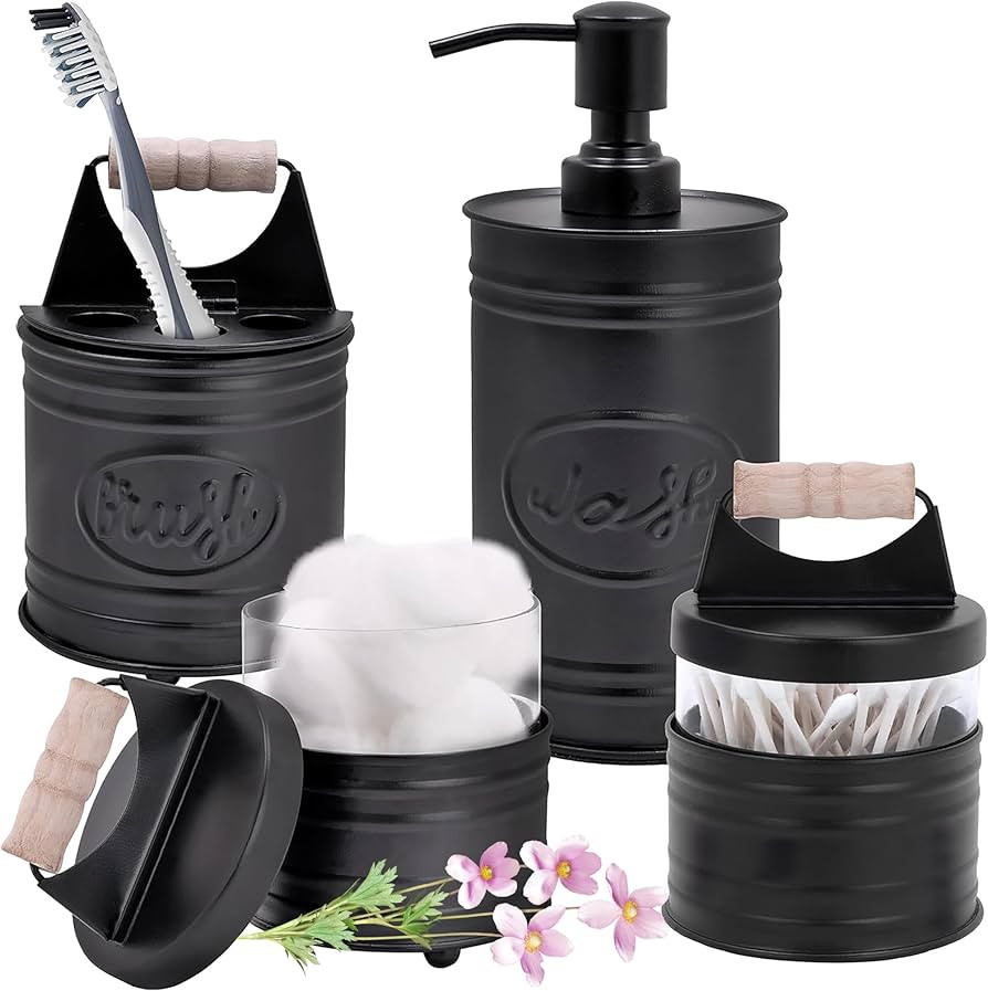 Autumn Alley Rustic Bathroom Accessories Set Black Farmhouse Soap Dispenser, Matte Black Toothbru... | Amazon (US)