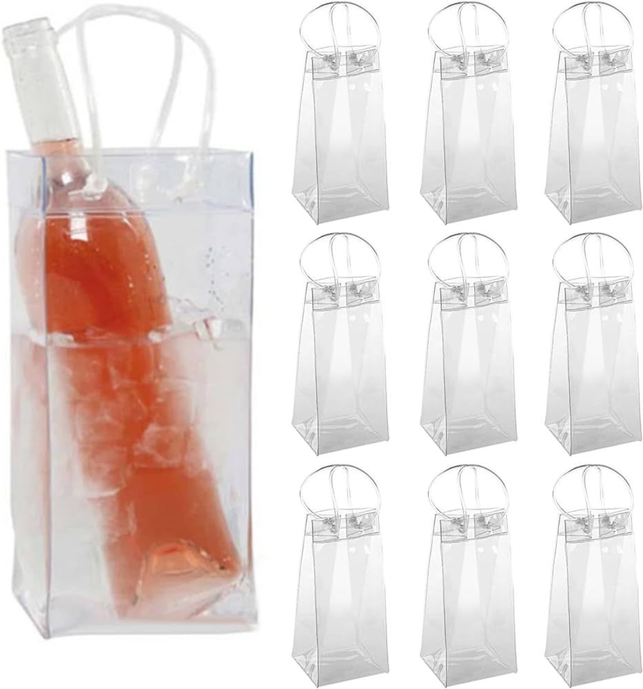 10Pcs Ice Wine Bag, Portable Wine Cooler Bags Collapsible Bottle Cooler Bag PVC Wine Pouch Cooler... | Amazon (US)
