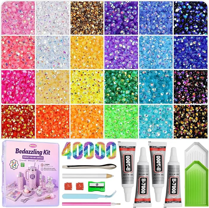 40000Pcs Resin Jelly Rhinestones for Bedazzling, 3mm Multicolor Flatback Rhinestones, Bedazzling ... | Amazon (US)