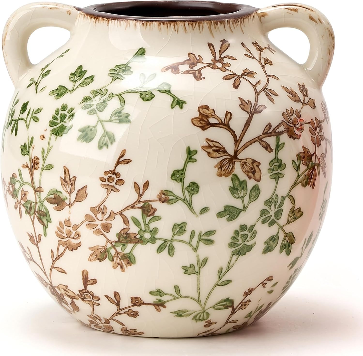 Green and Beige Antique Vase, 5.6 Inch Vintage Chinoiserie Floral Vase, Rustic Ceramic Vase for H... | Amazon (US)