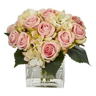 9" Pink Rose & Hydrangea Bouquet Arrangement in Vase | Michaels Stores